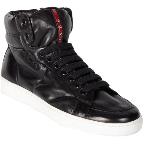 prada black with black logo|high top black prada sneakers.